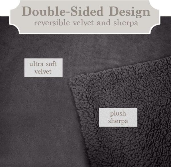 Throw Blanket Soft Plush Reversible Velvet and Sherpa Queen/Full 90x90 GRAY Color - Image 5