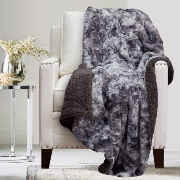 Throw Blanket Soft Plush Reversible Velvet Sherpa Queen 90x90 Warm Tie Dye Gray Color