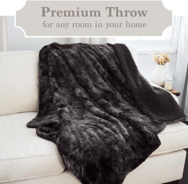 Throw Blanket Soft Plush Reversible Velvet Sherpa Queen 90x90 Warm Tie Dye Gray Color - Image 3