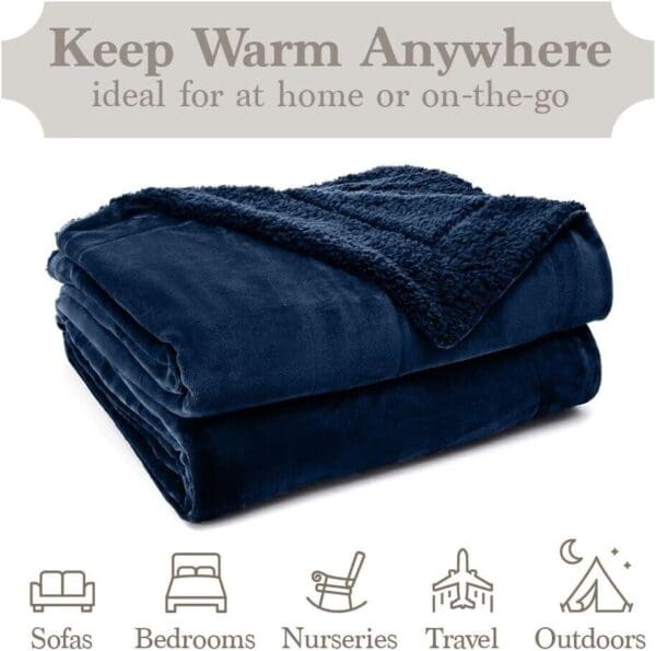 Soft Plush Reversible Faux Fur and Sherpa Throw Blanket, King 108x90 Navy Color - Image 3