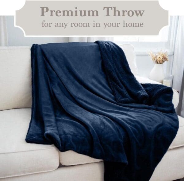 Soft Plush Reversible Faux Fur and Sherpa Throw Blanket, King 108x90 Navy Color - Image 4