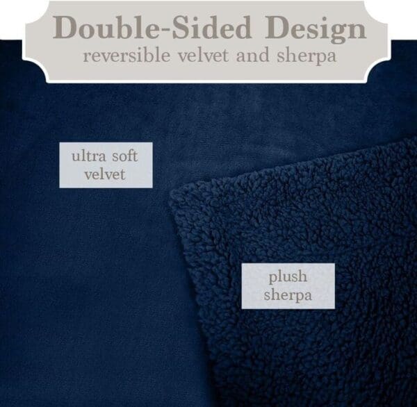 Soft Plush Reversible Faux Fur and Sherpa Throw Blanket, King 108x90 Navy Color - Image 6