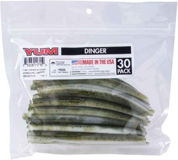 Yum YDG5BK74-30 Dinger Worm 5" WATERMELON PEARL LAM, 30/Bag