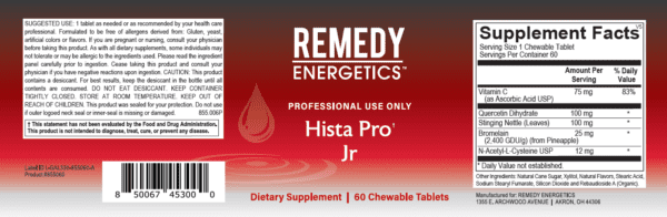 Remedy Energetics Hista Pro Jr 60 Tablets Healthy Nasal and Sinus Passages for Children D-Hist Jr Ortho Molecular Products - Image 7