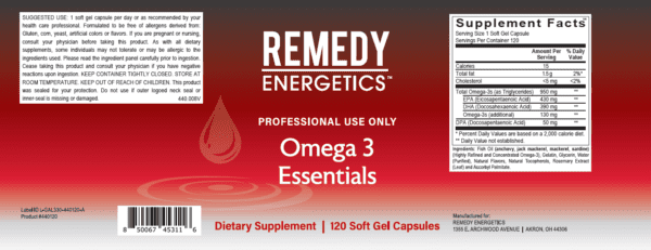 Remedy Energetics Omega 3 Essentials 120 Soft Gels EPA DHA DPA OrthOmega 820 Ortho Molecular Products - Image 10